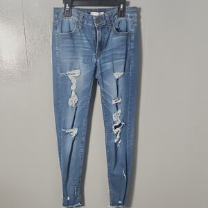SO Women's Distressed Skinny Jeans - Blue